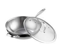 Cooks Standard 02595 Clad Stainless Steel Stir Fry Pan with Glass Lid 12-Inch Multi-Ply Wok, Silver