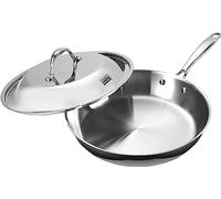 Cooks Standard Stainless Steel Frying Pan 12 Inch, Multi-Ply Full Clad Wok Stir-Fry Cooking Skillet Pans with Dome Lid, Stay-Cool Handle, Dishwasher Safe, Oven Safe 500°F, Silver