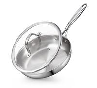 Cooks Standard Stainless Steel Frying Pan with Lid, 10-Inch Multi-Ply Clad Wok Stir Fry Pan, Kitchen Skillet, Silver