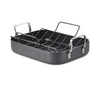 Cooks Standard Turkey Roasting Pan with Rack, Hard Anodized Nonstick 16-Inch x 12-Inch Chicken Ham Roaster Pan Multi-Use Grill Pan with Handles, Black