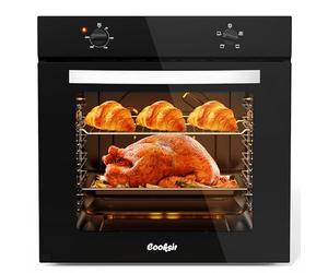 Cooksir 65L Built in Oven, 2000W Electric Single Oven Built in with Single Upper Tube, 4 Cooking Functions, 50℃-250℃ Knob Control, Detachable Door & Racks, Light, 6-Layer Racks