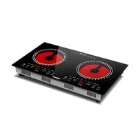 Cooksir Double Ceramic Hob, Plug in Electric Hob 60CM, Built-in or Portable with Rubber Feet, Individual Touch Control, Horizontal Cooktop, Safety Lock, Timer, Infrared Heating for All Type Pot, 230V