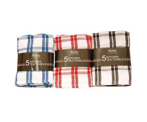 Cooksmart 5 Pack Kitchen Tea Towels - Red & White