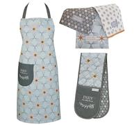 Cooksmart 5-Piece Apron & Accessories Set | Double Oven Gloves & Tea Towels Perfect For Any Kitchen, Purity