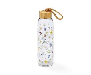 Cooksmart 500ml Glass Water Bottle | Eco Friendly Glass Bottle With Lid & Carry Handle | Glass Bottles For Office, Sports or On The Go - English Meadows