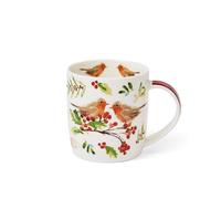 Cooksmart A Winters Tale British Designed Christmas Coffee Mug | Ceramic Coffee Mugs for Home or Work | Large Mugs for Hot Drinks | Tea and Coffee Cups - Kissing Robins Barrel Mug