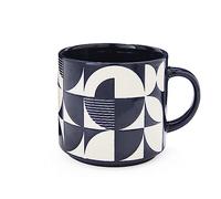 Cooksmart Bauhaus Geo Navy Stackable Coffee Mug | Ceramic stoneware, large capacity, comfortable handle, durable finish, versatile hot drink use