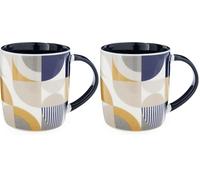 Cooksmart British Designed Barrel Coffee Mug | Ceramic Coffee Mugs for Home or Work | Large Mugs for Hot Drinks | Tea and Coffee Cups - Bauhaus Geo (Pack of 2)