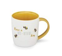 Cooksmart British Designed Barrel Coffee Mug | Ceramic Coffee Mugs for Home or Work | Large Mugs for Hot Drinks | Tea and Coffee Cups - Bee-utiful Day