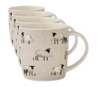 Cooksmart British Designed Barrel Coffee Mug | Ceramic Coffee Mugs for Home or Work | Large Mugs for Hot Drinks | Tea and Coffee Cups - Highland Sheep (Pack of 4)