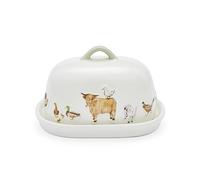 Cooksmart British Designed Ceramic Butter Dish with Lid | Large Butter Dish for All Types of Kitchens | Butter Dishes for All Sizes of Butter (Buttercup Farm), White