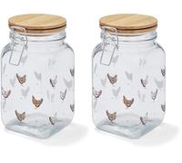 Cooksmart British Designed Glass Storage Jars With Clip Lid | Glass Storage Jars For Kitchen With Modern Designs | Spaghetti Storage Jar or Pasta Containers - Farmers Kitchen (Pack of 2)
