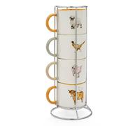 Cooksmart Set of 4 Stackable Mugs | British Designed Stacking Mugs For All Kitchens | Stacking Mugs For Modern Kitchens With Lovely Designs - Buttercup Farm