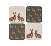 Cooksmart Christmas Heritage Hare Set of 4 Coasters | Decorative Cork with Rustic Hare Design | Durable Drink & Coffee Coasters for Home, Kitchen & Table | Perfect Tableware for Everyday Use & Gifts