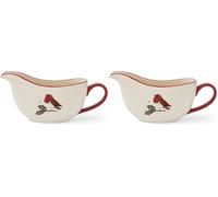 Cooksmart Christmas Robins Retreat Gravy Boat | Ceramic Sauce Serving Boat for Gravy, Sauces & Dressings | Durable Large Ceramic Bowl | Stylish Tableware for Everyday & Holiday Use (Pack of 2)