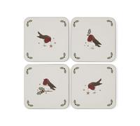 Cooksmart Christmas Robins Retreat Set of 4 Coasters | Decorative Cork with Festive Robin Design | Durable Drink & Coffee Coasters for Home & Table | Tableware for Everyday Use & Gifts
