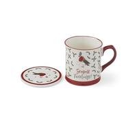 Cooksmart Christmas Robins Retreat Tankard Mug & Coaster Set | Large Ceramic Coffee Mug with Festive Robin Design & Matching Coaster |Gift Set for Home, Office & Special Occasions