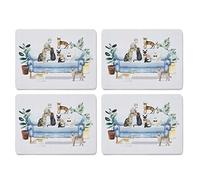 Cooksmart Curious Cats Pack of 4 Table Placemats | British Designed, Cork Backed, Heat Resistant, Wipe Clean, Dining Room, Surface Protection, Everyday Use, Matching Collection