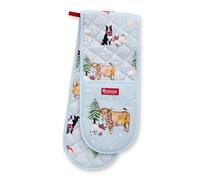Cooksmart Christmas on Farm Double Oven Glove in Blue, Cotton | Charlies