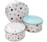 Cook Smart England Set of 3 Cake Storage Tins | Cake Tin/Biscuit Tin Available as Square Storage Tin or as Round Storage Tin (Spotty Dotty)