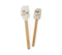 Cooksmart Hen House Lane Set of 2 Bamboo Spatulas | Wooden Spatula Set with Silicone Base | Eco-Friendly Cooking Utensils | BPA-Free & Safe for Non-Stick Cookware | Ideal for Baking & Cooking