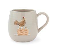 Cooksmart Hen House Lane Beige Belly Mug | Farmhouse Stoneware Coffee Cup | Ribbed & Embossed Hen Design | Rustic Tea Mug for Home & Kitchen | Dishwasher & Microwave Safe | 400ml