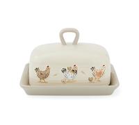 Cooksmart Hen House Lane Butter Dish, Embossed Stoneware | British designed, farmhouse kitchen storage, ribbed body, countryside style, dishwasher safe, microwave safe