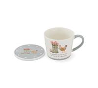 Cooksmart Hen House Lane Mug & Coaster Set, 12 oz New Bone China | British designed, farmhouse style, matching drinkware, hen & farm print, dishwasher safe, microwave safe
