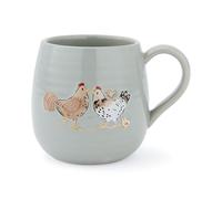 Cooksmart Hen House Lane Sage Belly Mug | Farmhouse Stoneware Coffee Cup | Ribbed & Embossed Hen Design | Rustic Tea Mug for Home & Kitchen | Dishwasher & Microwave Safe | 400ml