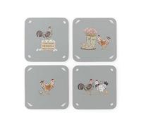 Cooksmart Hen House Lane Set of 4 Cork Coasters | British Designed Farmhouse Drinks Mats | Heat-Resistant & Durable | Rustic Kitchen & Dining Table Protection | Easy to Clean