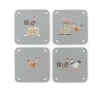 Cooksmart Hen House Lane Set of 4 Cork Coasters | British Designed Farmhouse Drinks Mats | Heat-Resistant & Durable | Rustic Kitchen & Dining Table Protection | Easy to Clean