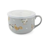 Cooksmart Hen House Lane Soup Mug | 600ml Stoneware Mug with Plastic Lid | Rustic Farmhouse Hen Design | Dishwasher & Microwave Safe | Ideal for Soups & Hot Drinks | Perfect Kitchen Essential