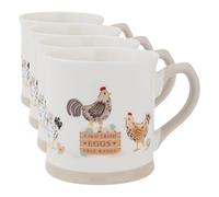 Cooksmart Hen House Lane Tankard Mug | Large 425ml Farmhouse-Style Mug | Durable New Bone China | Rustic Hen & Farm Print | Comfortable Handle | Dishwasher & Microwave Safe (Pack of 4)