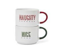 Cooksmart Naughty & Nice Set of 2 Ceramic Stacking Mugs | British Designed, Large Capacity, Hot Drinks, Home, Office, Space Saving, Durable Stoneware, Gift Ready