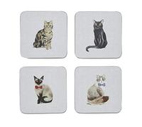 Cooksmart Pack of 4 Drink Coasters | British Designed Eco Cork Drinks Coasters For Modern Homes | Coasters For Drinks For All Types of Cups & Mugs - Curious Cats