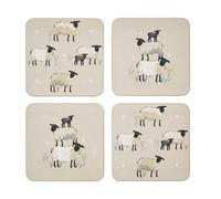 Cooksmart Pack of 4 Drink Coasters | British Designed Eco Cork Drinks Coasters For Modern Homes | Coasters For Drinks For All Types of Cups & Mugs - Highland Sheep