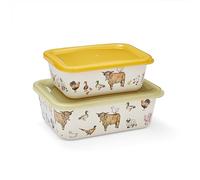 Cooksmart Set of 2 Bamboo Food containers | Modern Designed Food Storage Containers Glass With Lids | Glass Lunch box With Lid Perfect For on The Go (Buttercup Farm)