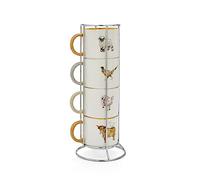 Cooksmart Set of 4 Stackable Mugs | British Designed Stacking Mugs for All Kitchens | Stacking Mugs for Modern Kitchens with Lovely Designs - Buttercup Farm