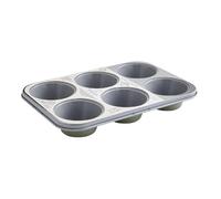 Cooksmart Signature 6 Cup Muffin Tray - Cast Aluminium | PFOA-Free Non-Stick | Dishwasher Safe | Elegant Green Finish | Perfect for Muffins & Cupcakes