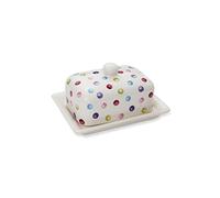 Cooksmart Spotty Dotty Ceramic Butter Dish with Lid | Standard Block Size, Freshness Cover, Hand Wash, Kitchen Tableware, Spot Pattern