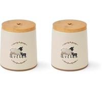 Cooksmart Stoneware Airtight Storage Jars | Storage Jars & Canisters Perfect For Pasta Storage & Rice Storage | Storage Jars With Lids For All Type Of Foods - Highland Sheep (Pack of 2)