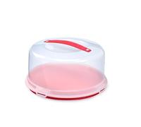 CookSpace Round Red Cake Box With Handle and Locking Clips, Flip Base for Serving Holds Cakes Up to 30cm Airtight Storage Food Container