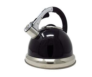 CookSpace (TM) Premium Large 3.5 Litre Black Stainless Steel Stovetop Whistling Induction Kettle with Soft Touch Handle and Push Button Spout