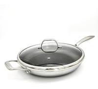 Cooksy 12 Inch Honeycomb Surface Hybrid Stainless Steel Frying Pan with Lid New Version