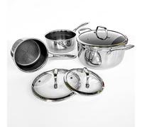 Cooksy 6 Piece Pot Set Honeycomb Surface Hybrid Stainless Steel 1.5, 3, and 6 Quart Pots with Lids