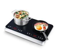 COOKTRON Double Induction Cooktop Burner with Fast Warm-Up Mode, 1800w 2 Induction Burner with 10 Temperature 9 Power Settings, Portable Dual Induction Cooker Cooktop with Child Safety Lock & Time