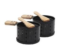 COOKUT - LUMI - Raclette Grill - Candle Fondue - Quick Heating - Chocolate Fondue, Cheese Fondue, Raclette, Welsh Rarebit - Wooden Spatula Included - Set of 2 - Black