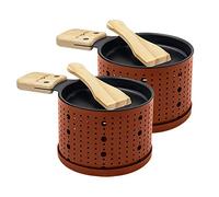 COOKUT - LUMI - Raclette Grill - Candle Fondue - Quick Heating - Chocolate Fondue, Cheese Fondue, Raclette, Welsh Rarebit - Wooden Spatula Included - Set of 2 - Terracotta