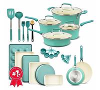 Cookware Set - 23 Piece -Green Multi-Sized Cooking Pots with Lids, Skillet Fry Pans and Bakeware - Reinforced Pressed Aluminum Metal - Suitable for Gas, Electric, Ceramic and Induction by BAKKEN Swiss