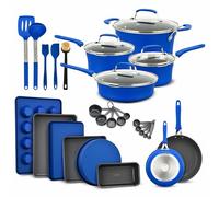 Cookware Set - 23 Piece -Blue Multi-Sized Cooking Pots with Lids, Skillet Fry Pans and Bakeware - Reinforced Pressed Aluminum Metal - Suitable for Gas, Electric, Ceramic and Induction by BAKKEN Swiss